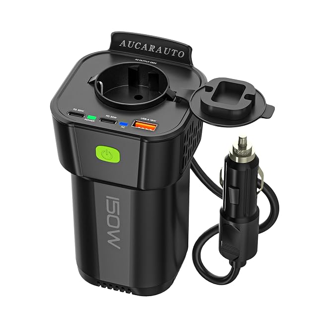 Inverter per auto AUCARAUTO da 150 W in formato portabicchieri