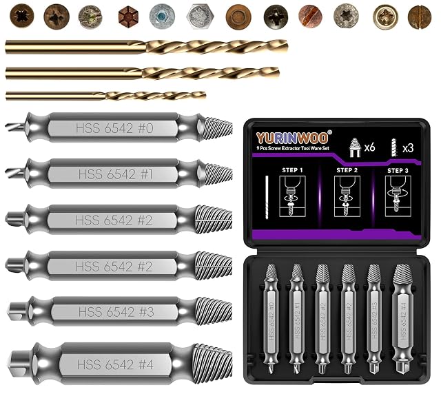 Set di 9 estrattori per viti HSS YURINWOO