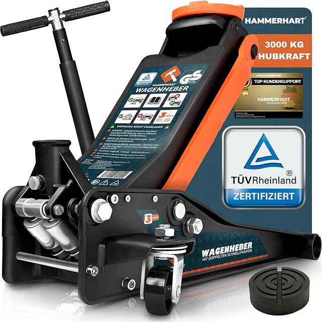 Cric a carrello idraulico HAMMERHART da 3 t certificato TÜV